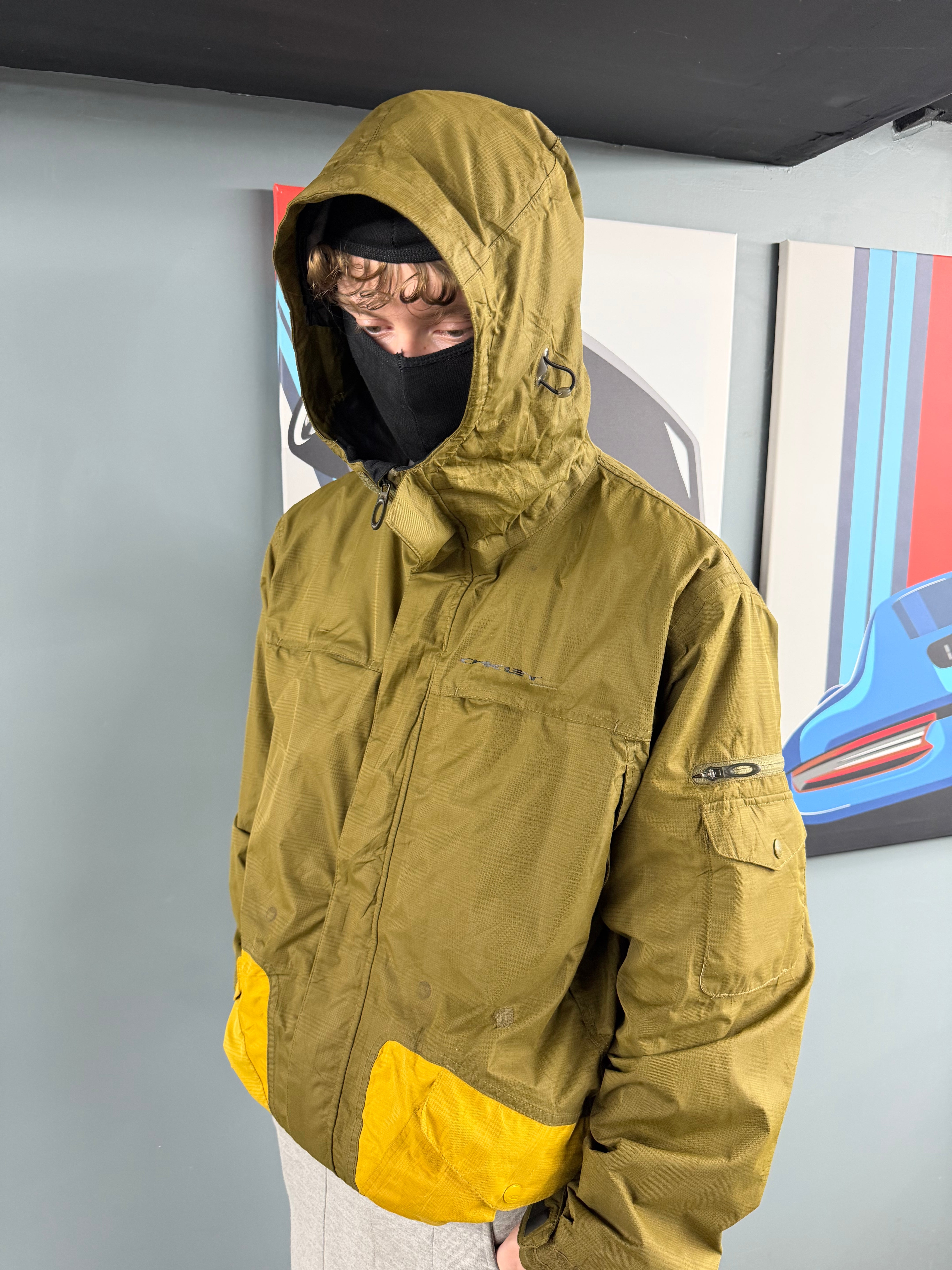 Vintage olive and yellow Oakley hooded jacket